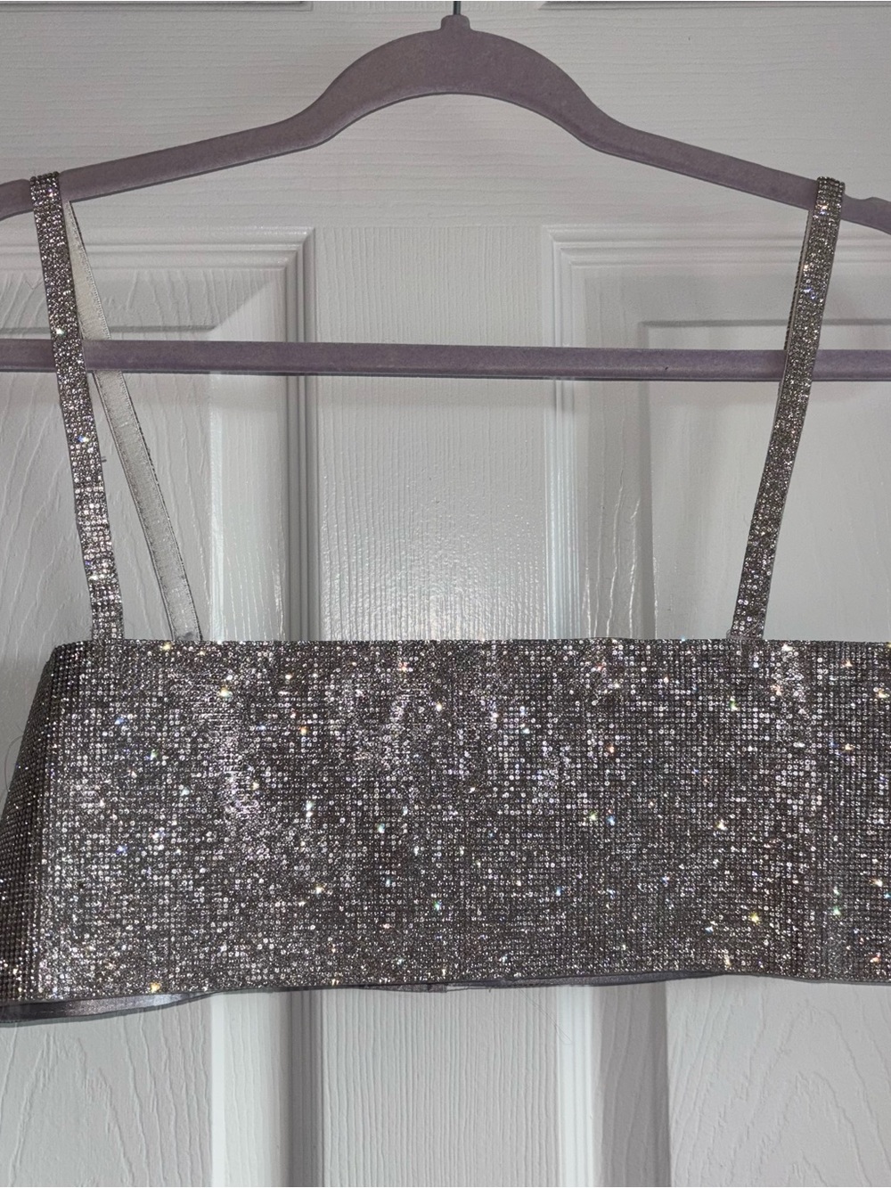 White Fox Boutique Silver Sparkle Crop Top - XS/S - Women's